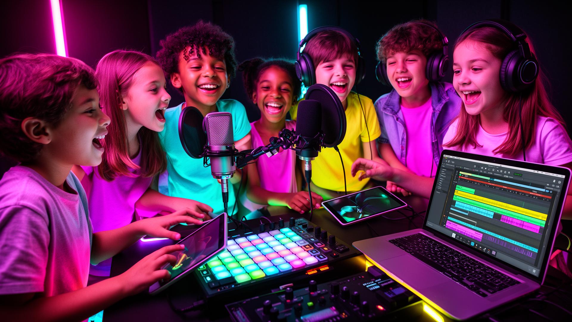 Grundschulkinder musizieren gemeinsam in einem Musik-Workshop